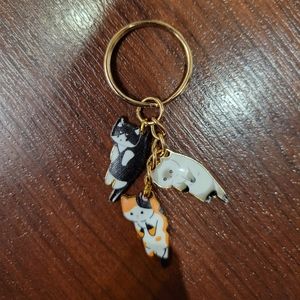 3 Cat Enamel and Golden Keychain